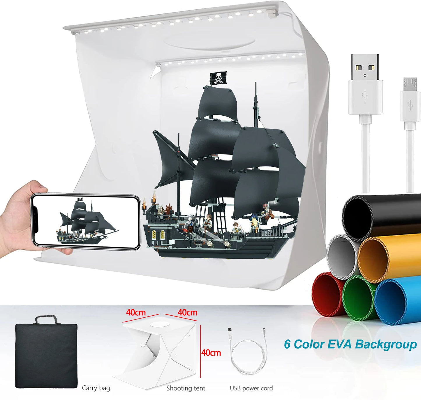 Folding Lightbox Studio: Portable LED Photo Tent Kit