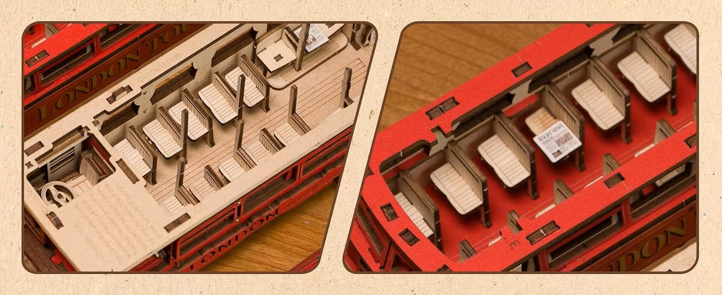 London Tour Bus 3D Puzzle: DIY Wooden Model for Collectors