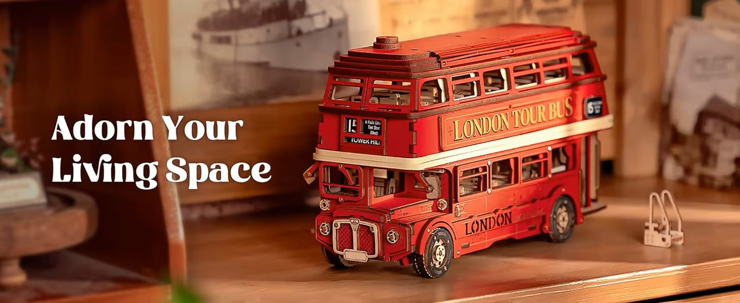 London Tour Bus 3D Puzzle: DIY Wooden Model for Collectors