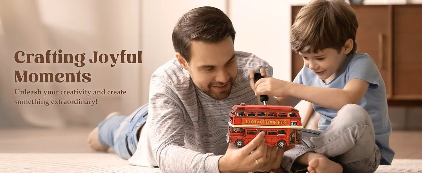 London Tour Bus 3D Puzzle: DIY Wooden Model for Collectors