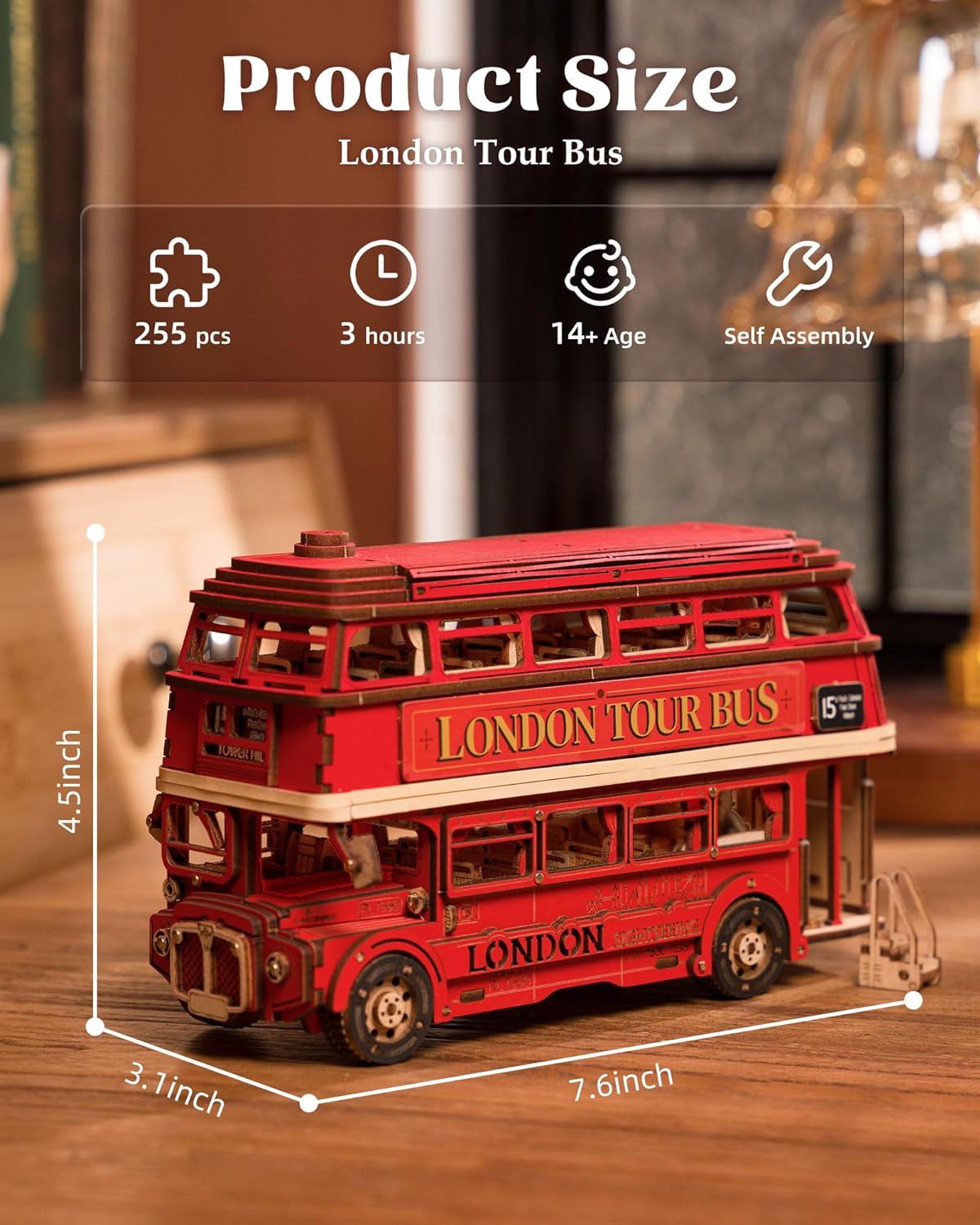 London Tour Bus 3D Puzzle - DIY Wooden Model for Collectors