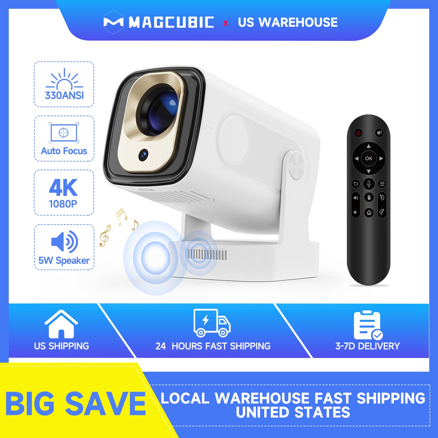 4K Native Magcubic HY310 Projector: WiFi6, Auto Focus, Portable