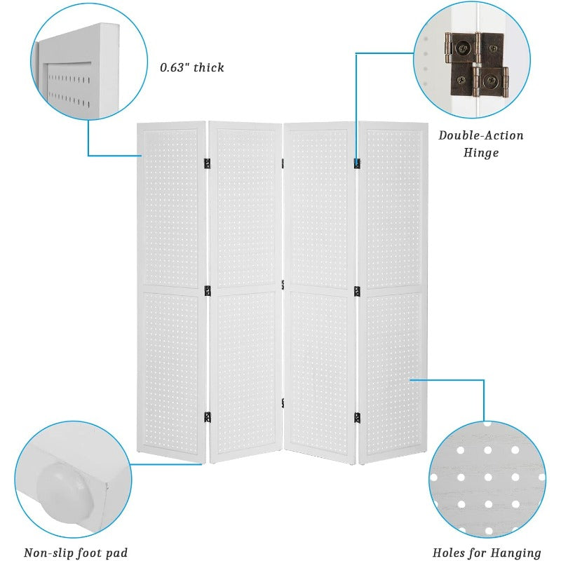 4 Panel Pegboard Display Stand - 5 FT Portable Organizer