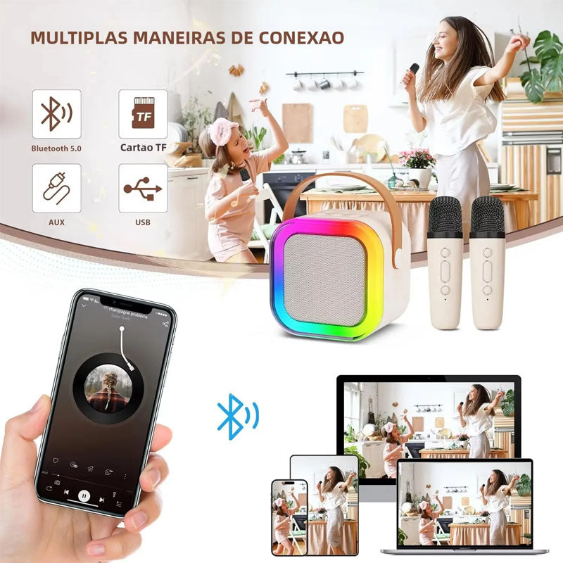 Wireless Karaoke Speaker Dual Mic RGB Lights Family Fun