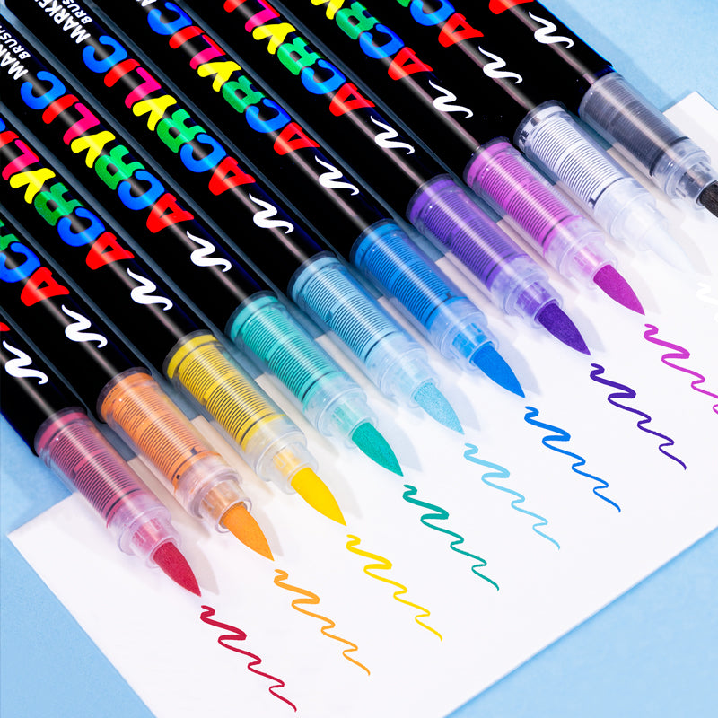 Waterproof Acrylic Paint Markers - Flexible Brush Tip Pens