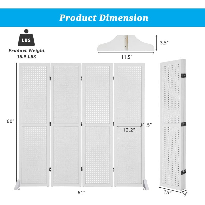 4 Panel Pegboard Display Stand - 5 FT Portable Organizer