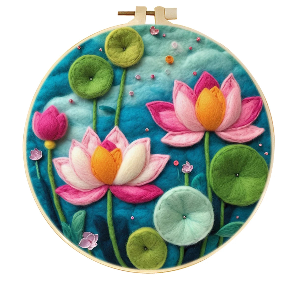 Flowers Pattern Wool Felting Kit: DIY Craft with Frame