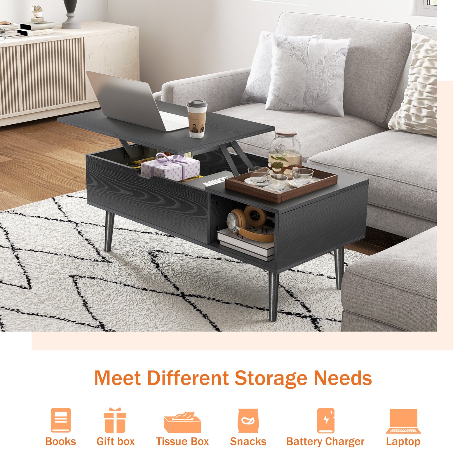 Adjustable Lift Top Coffee Table - Durable & Stylish by DUMOS