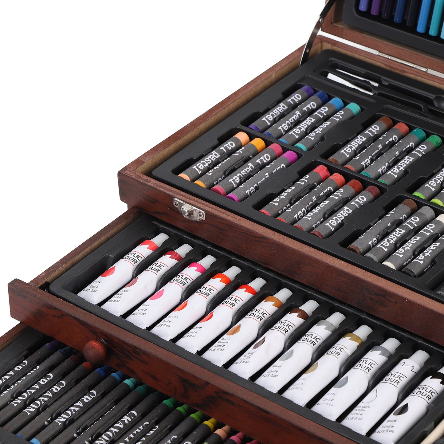 Wooden Art Set 142Pcs: Colored Pencils, Pastels, Crayons & More