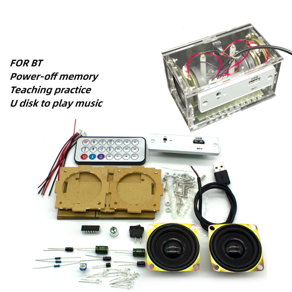 Bluetooth Speaker DIY Kit: 3W Stereo, Remote Control, USB Play