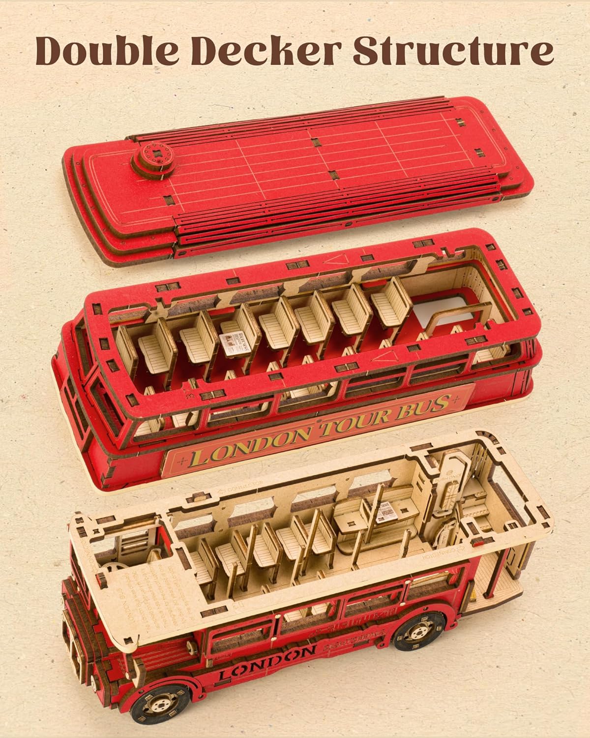 London Tour Bus 3D Puzzle - DIY Wooden Model for Collectors