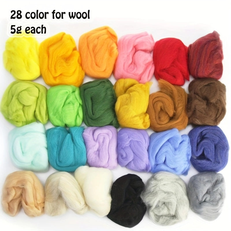 Wool Felting Starter Kit: 28 Colors 5g Wool Yarn & Accessories