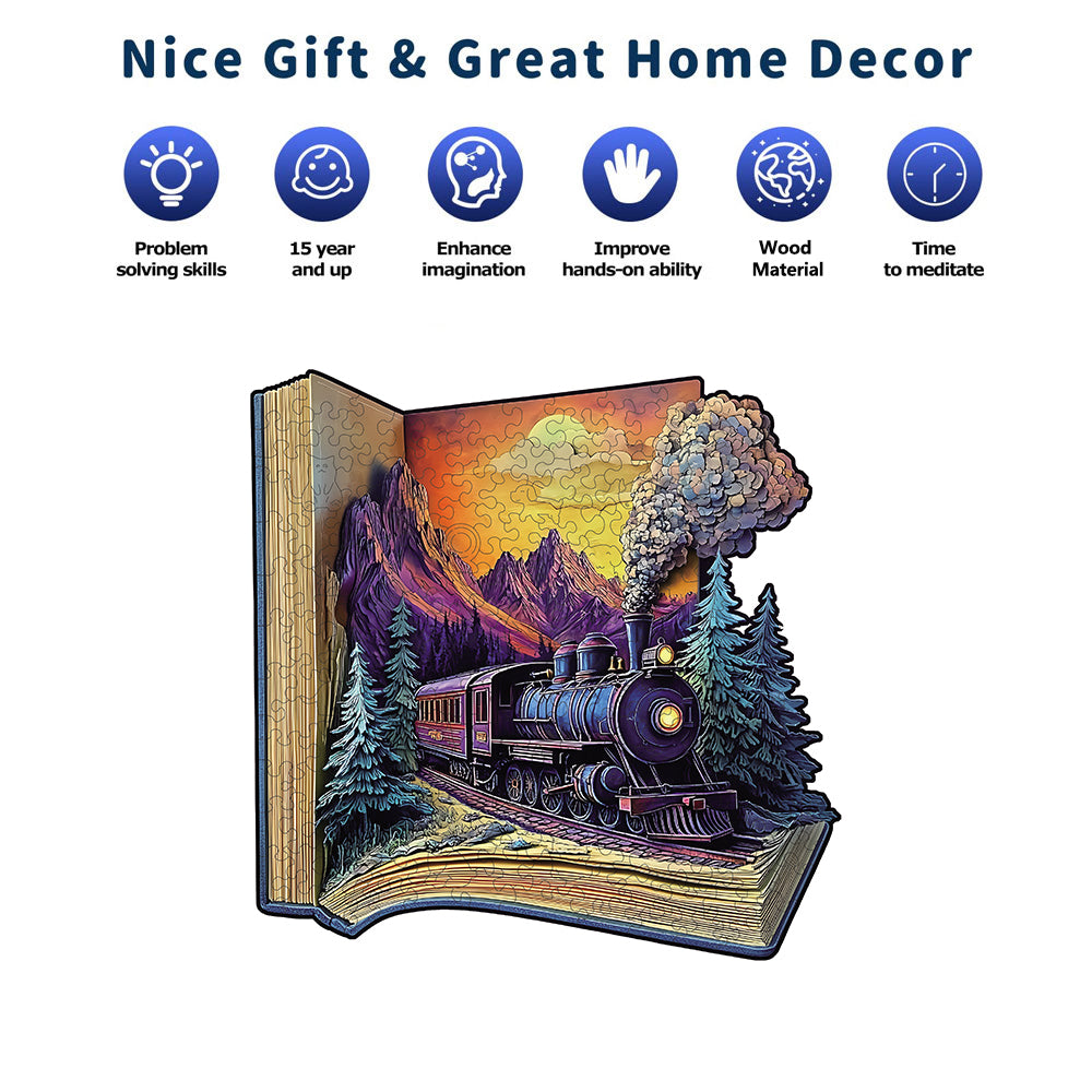 Wooden Jigsaw Puzzle for Adults - Unique Train Book Design