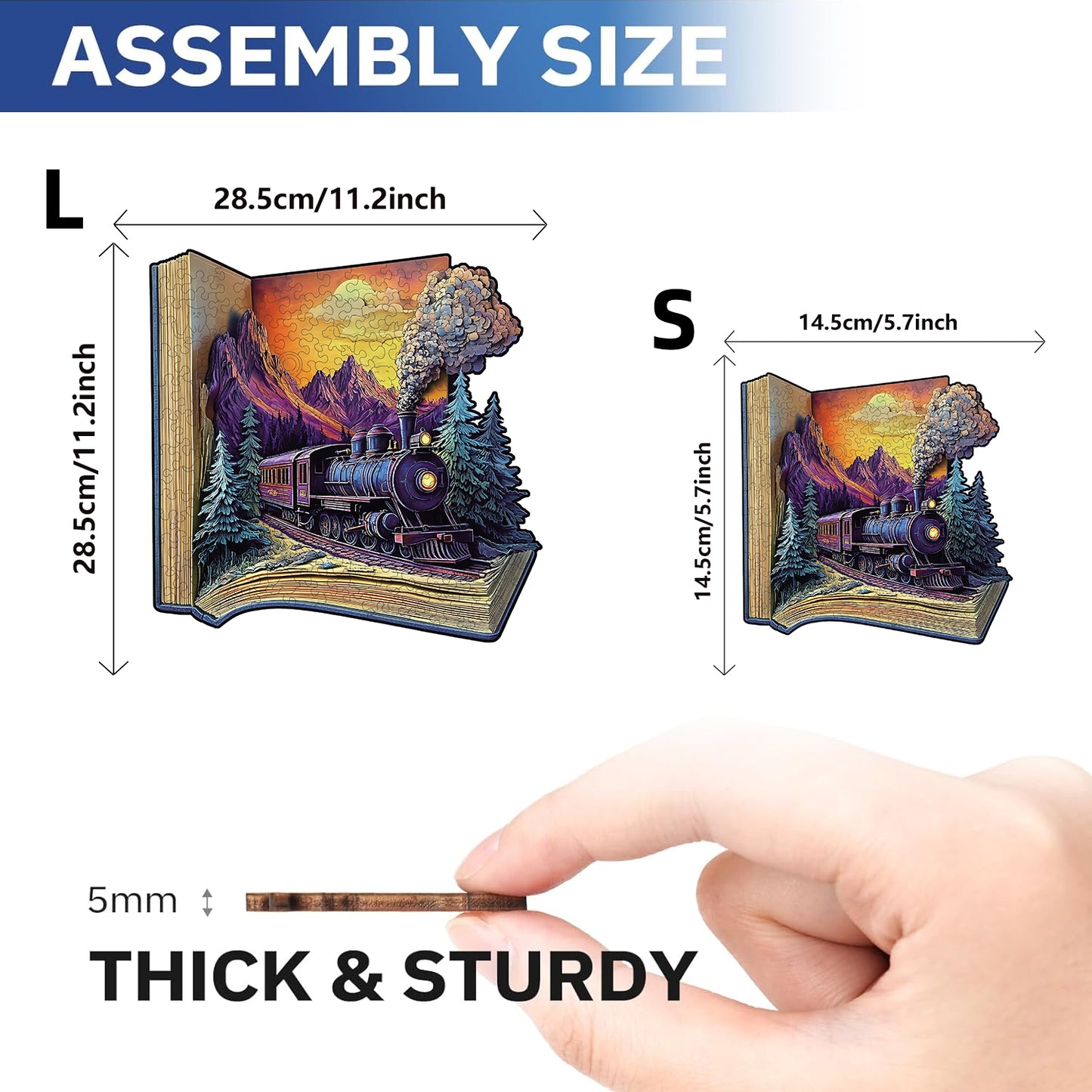 Wooden Jigsaw Puzzle for Adults - Unique Train Book Design
