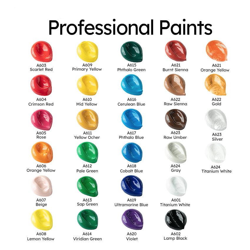 Professional Acrylic Paint Set: 28 Colors + 12 Brushes