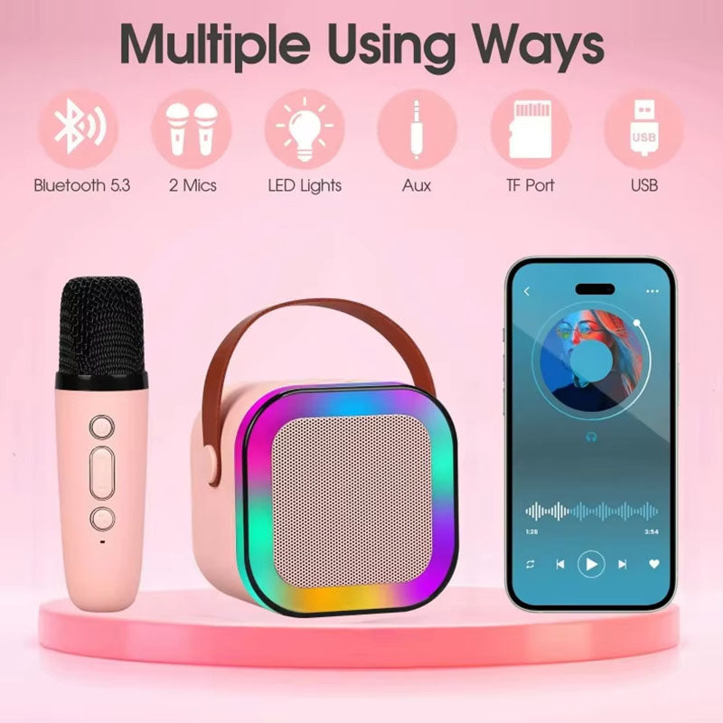 Wireless Karaoke Speaker Dual Mic RGB Lights Family Fun