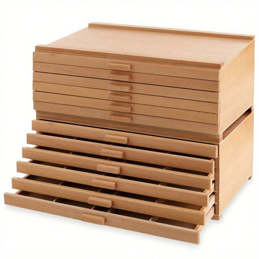 Wooden Art Storage Box - 12 Drawers for Pastels & Brushes