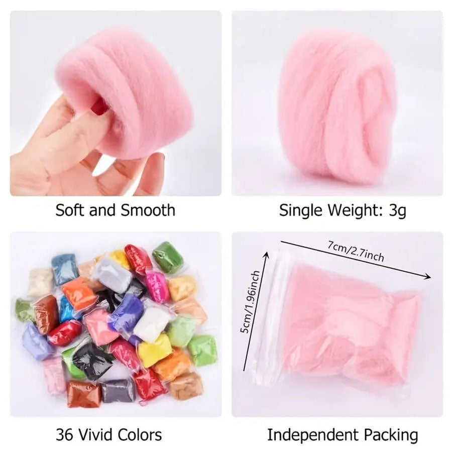 Wool Felt Pack: 36 Colors Wool Yarn for Needlework & DIY Crafts