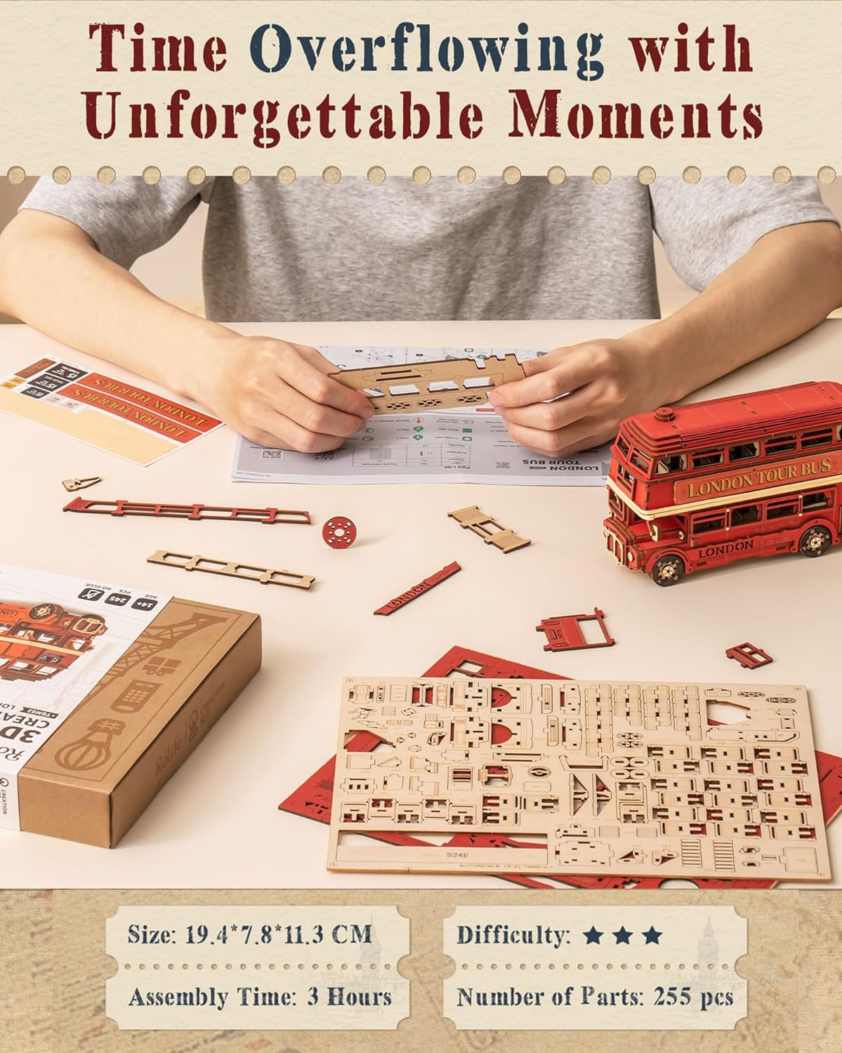 London Tour Bus 3D Puzzle - DIY Wooden Model for Collectors