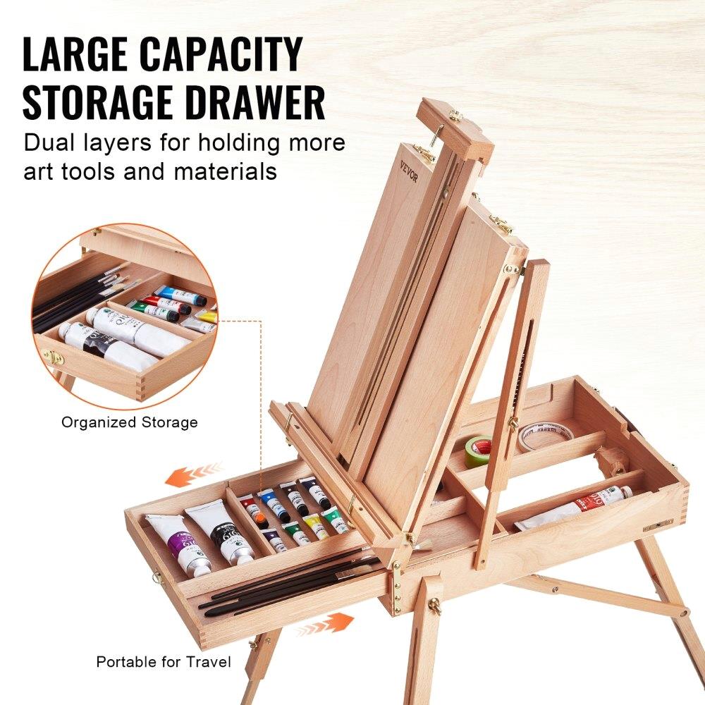 Beechwood French Easel: Foldable, Portable with Storage Drawer
