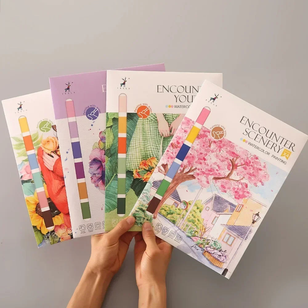 Watercolor Painting Book: 4 Artwork Sheets & Paint Brush