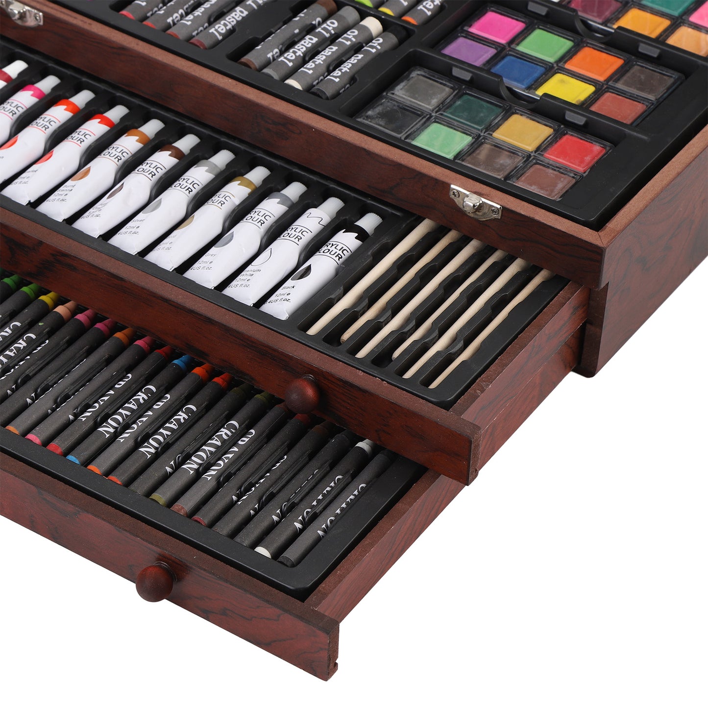Wooden Art Set 142Pcs: Colored Pencils, Pastels, Crayons & More