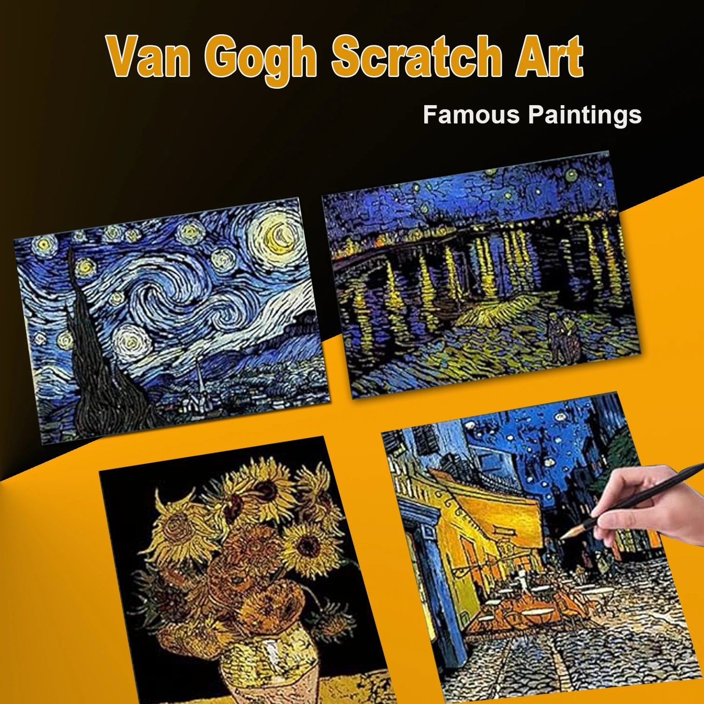 Van Gogh Scratch Art Set - 4Pcs DIY Sketch Cards for All Ages