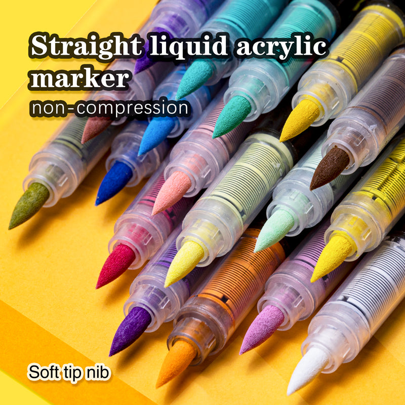 Waterproof Acrylic Paint Markers - Flexible Brush Tip Pens