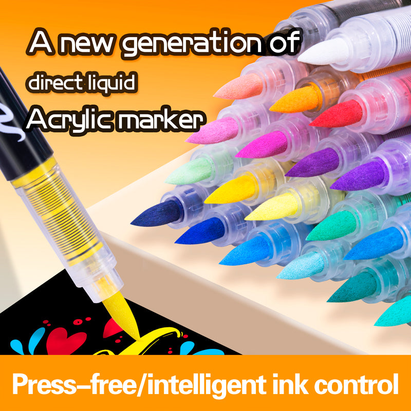 Waterproof Acrylic Paint Markers - Flexible Brush Tip Pens