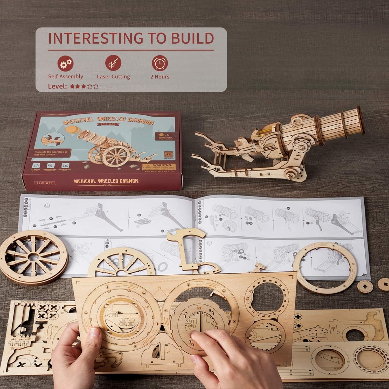 3D Wooden Catapult Puzzle - DIY STEM Toy for All Ages
