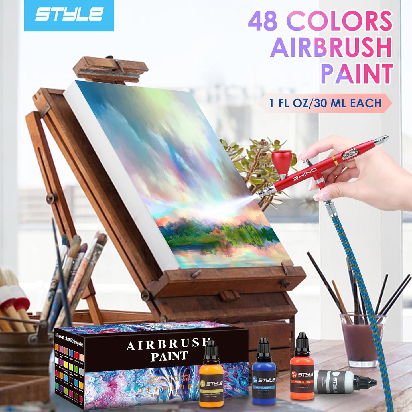 Airbrush Paint Set 48 Colors - Ready to Spray, No Mixing Needed