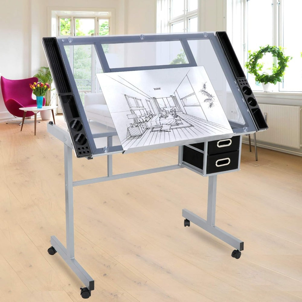 Rolling Glass Drafting Table