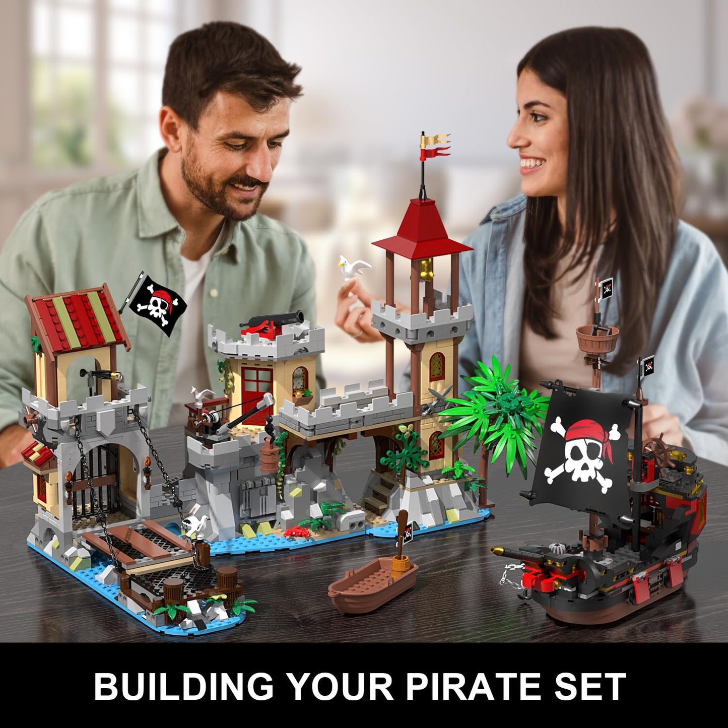 Pirate Castle Building Set - 3 Modes LED Ship & Wharf Model