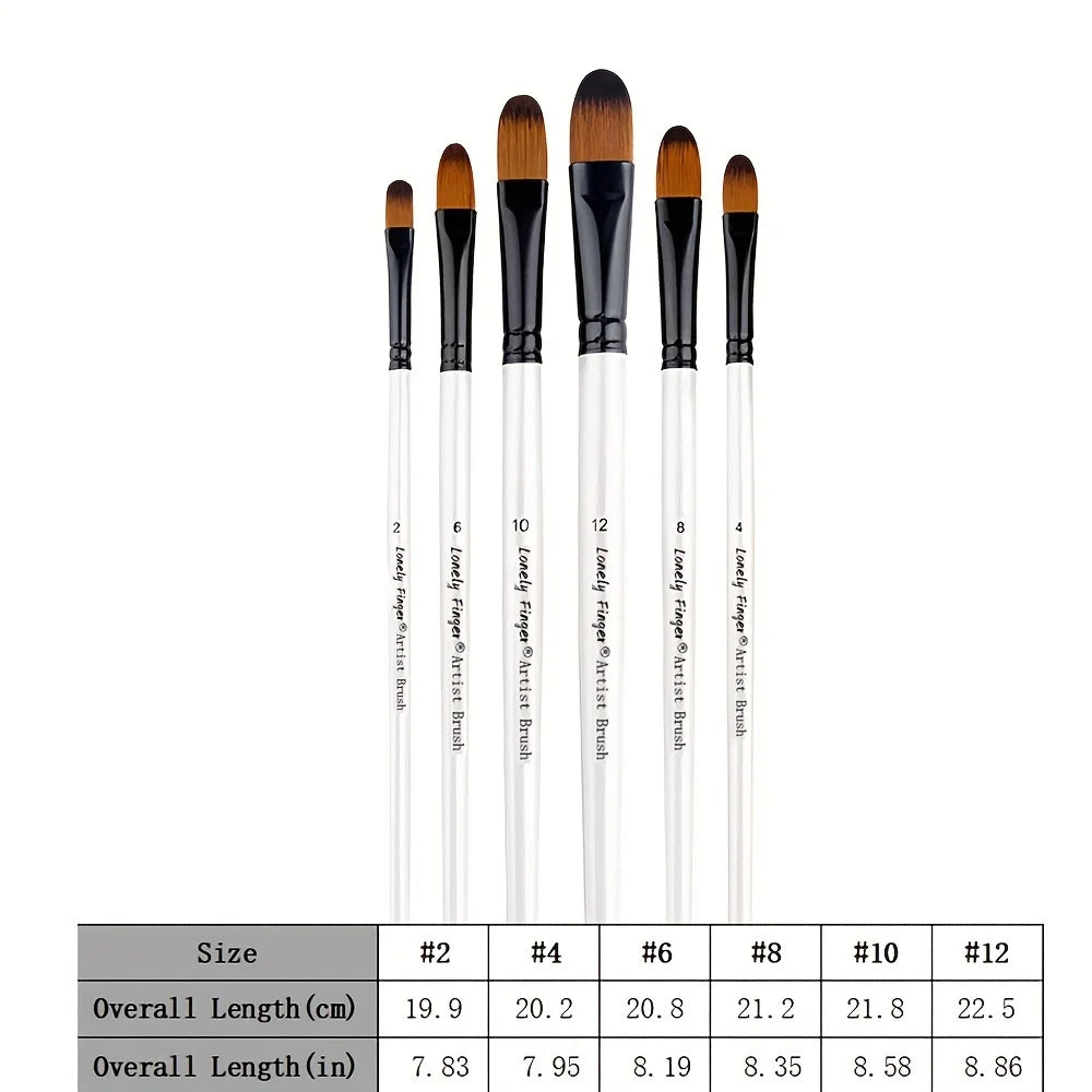 Artist Paint Brushes Set - 6pcs for Acrylic, Oil, Watercolor