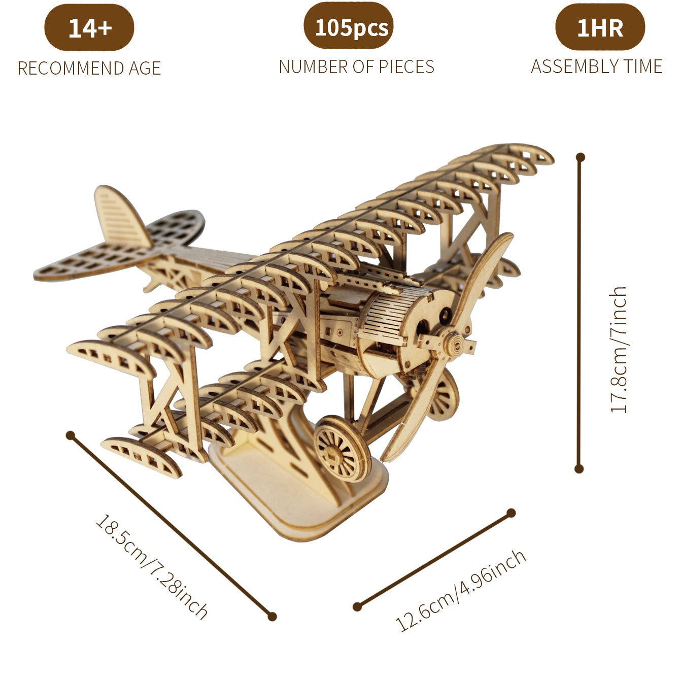 3D Wooden Puzzle Bi-Plane