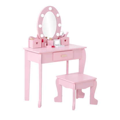 Kids' Vanity Table Set with Lights Mirror & Stool