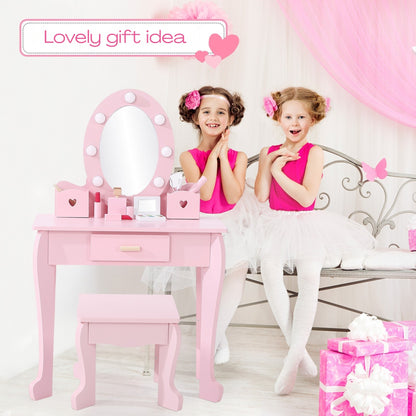 Kids' Vanity Table Set with Lights Mirror & Stool