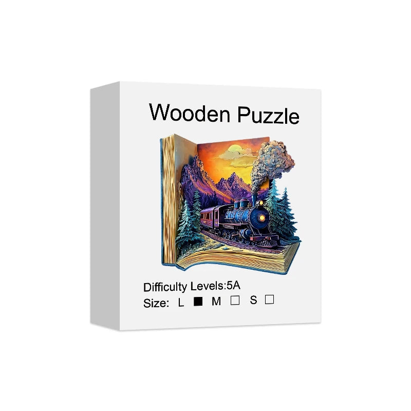 Wooden Jigsaw Puzzle for Adults - Unique Train Book Design