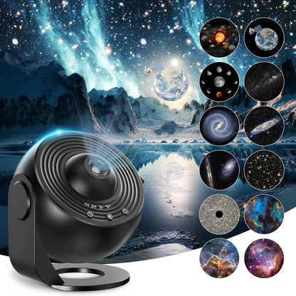 Galaxy Projector: 13 HD Star Films, 360° Rotation, USB Powered