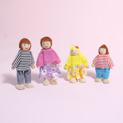 Wooden Dollhouse Family Set - Kids Pretend Play Figures