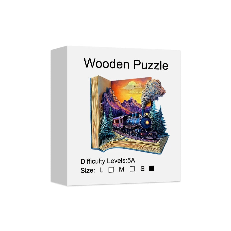Wooden Jigsaw Puzzle for Adults - Unique Train Book Design