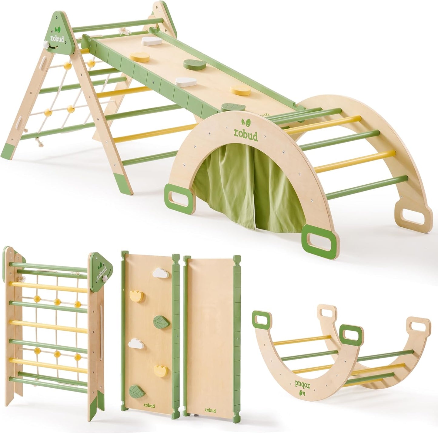 Wooden Climbing Toy 7-in-1 Foldable Set for Kids Adventure