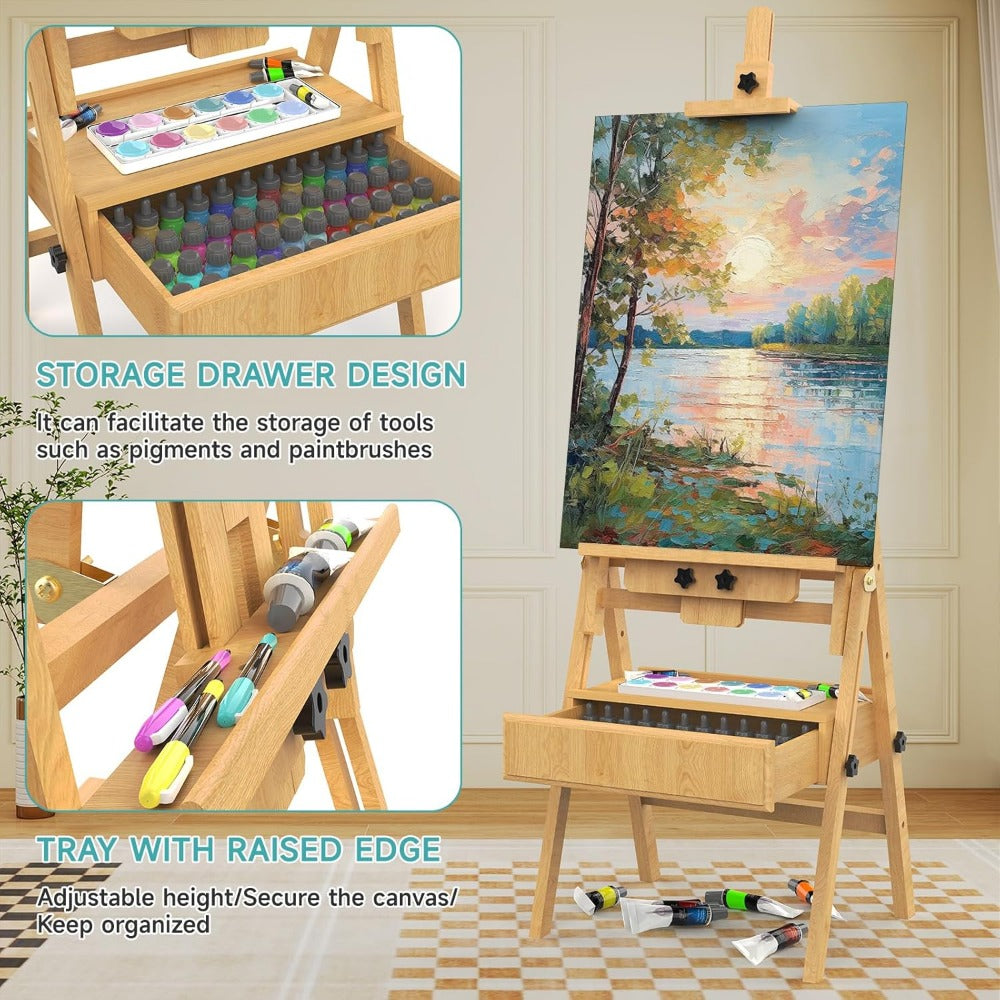 Wooden Art Easel with Storage Drawer