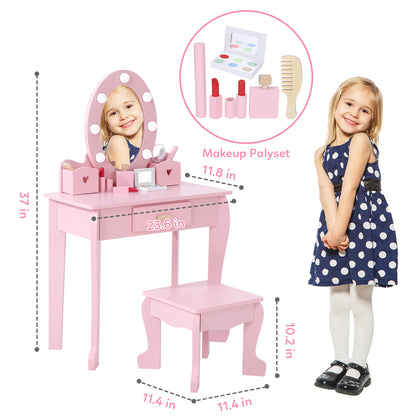 Girls' Vanity Table Set with Lights & Mirror