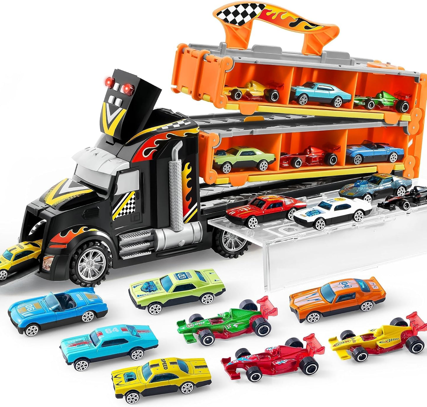 Toy Truck Playset: 60" Race Track & 12 Die-Cast Cars for Kids
