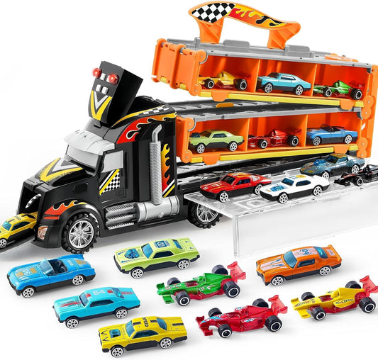 Toy Truck Playset: 60" Race Track & 12 Die-Cast Cars for Kids