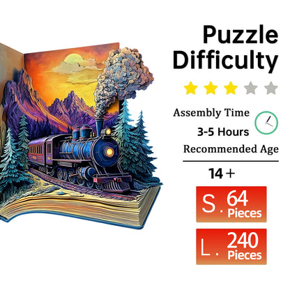 Wooden Jigsaw Puzzle for Adults - Unique Train Book Design
