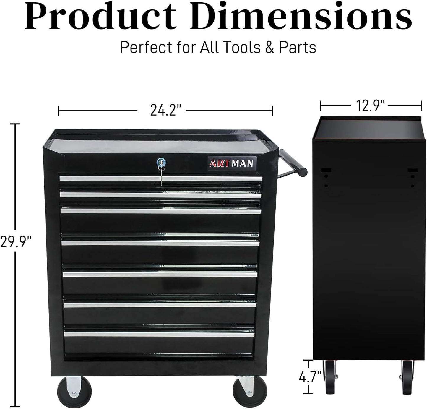 7-Drawer Rolling Tool Cart: Lockable Metal Chest on Wheels