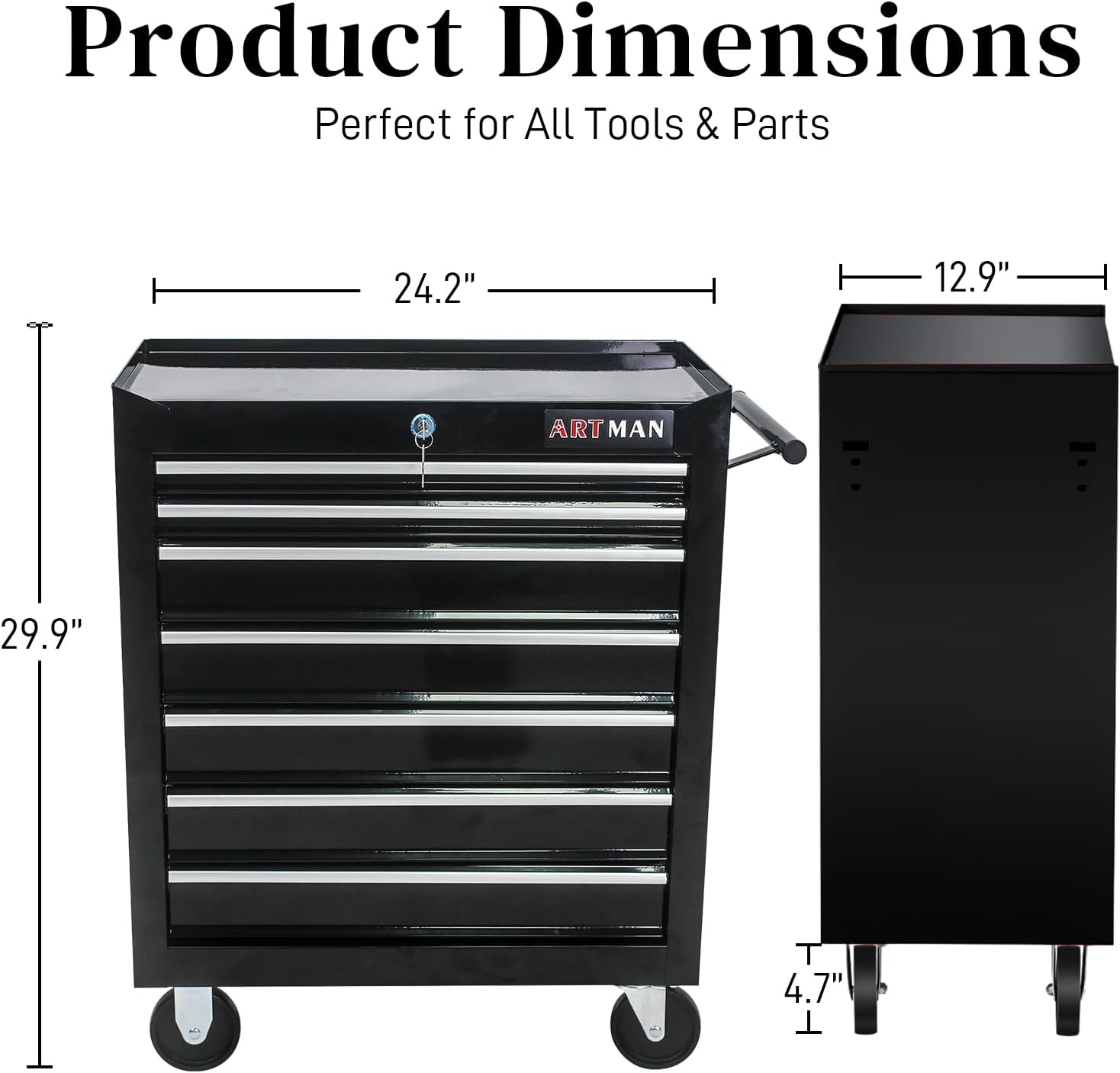 7-Drawer Rolling Tool Cart: Lockable Metal Chest on Wheels