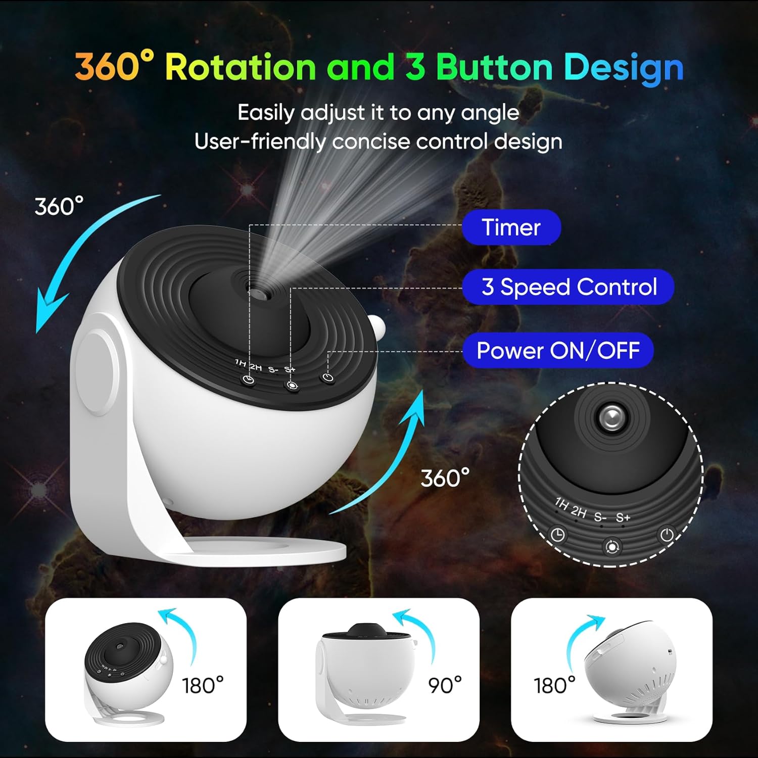 Galaxy Projector: 13 HD Star Films, 360° Rotation, USB Powered